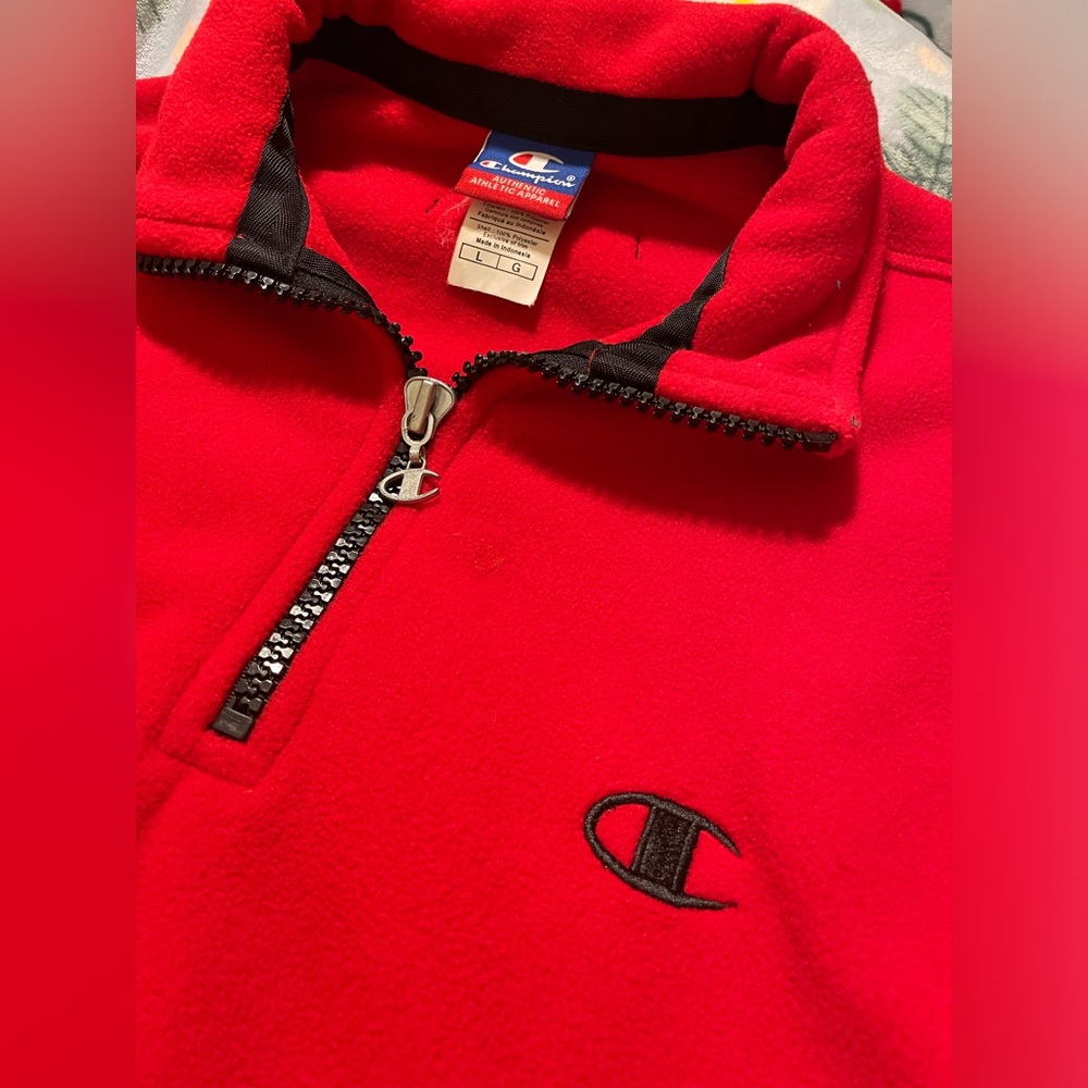 NWOT Bright Red Champion Fleece Quarter Zip